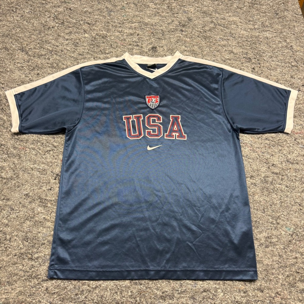 Nike USA Soccer Jersey Mens Medium Navy Blue V-Neck Short Sleeve Shirt US Soccer